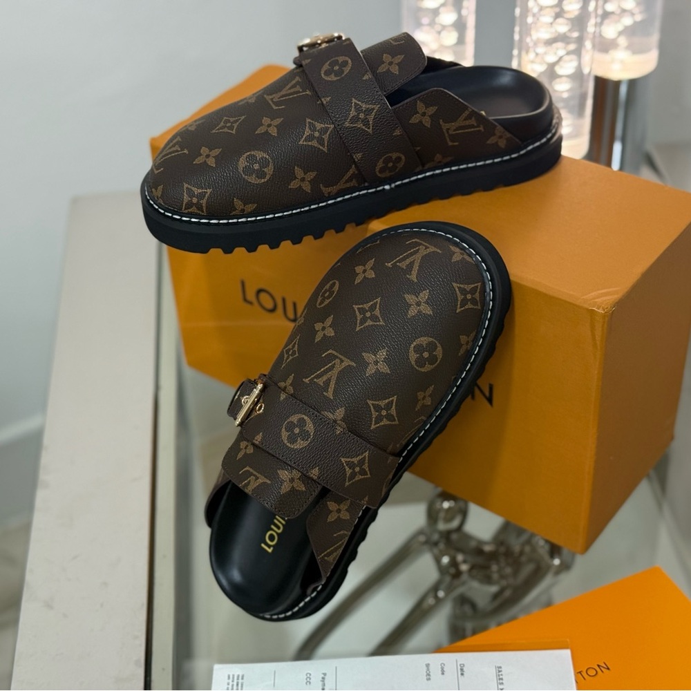 Louis Vuitton Black and Brown Monogram Men's Sandals - Picture 4 of 5